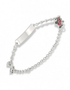 Bracciale Argento Rodiato Neonato Moto Rossa Piastra Centrale [c9562576]