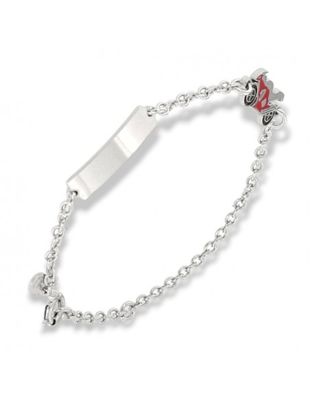 Bracciale Argento Rodiato Neonato Moto Rossa Piastra Centrale [c9562576]