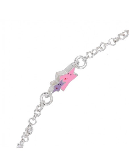 Bracciale Argento Rodiato Neonato Stelle Rosa E Viola [cc231e79]