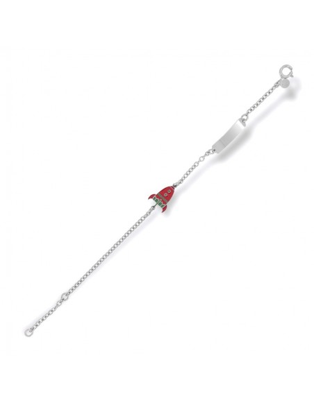 Bracciale Argento Rodiato Neonato Razzo Piastra [72e10128]