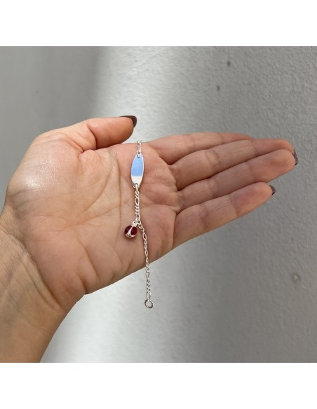 Bracciale Argento Rodiato Neonato Coccinella Piasta Centrale [f17d974e]
