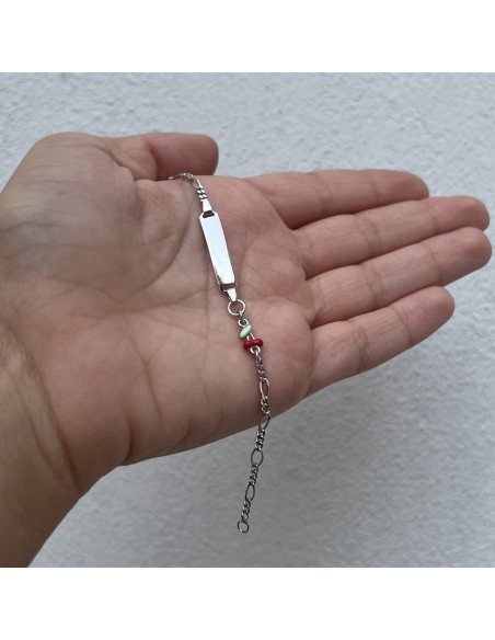 Bracciale Argento Rodiato Neonato Ciliegie Piastra Centrale [5207e846]