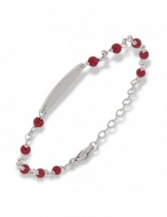Bracciale Argento Rodiato Neonato Sfere Rosse Piastra Centrale [f17e28c8]