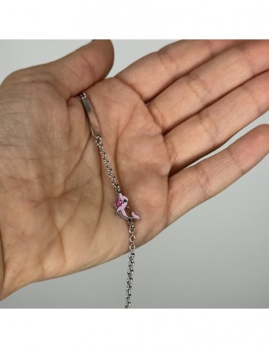 Bracciale Argento Rodiato Neonato Delfino Rosa [61766937]