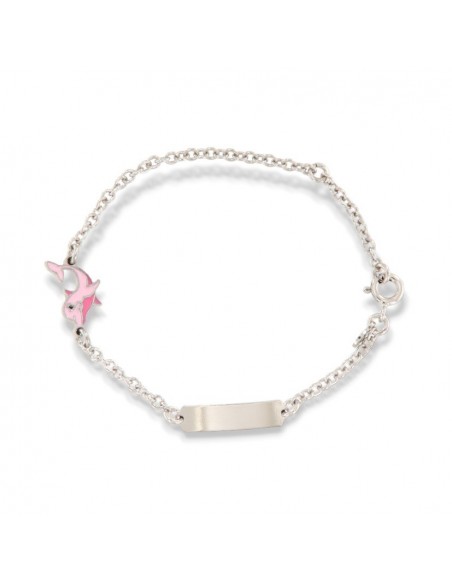Bracciale Argento Rodiato Neonato Delfino Rosa [d33bef2d]