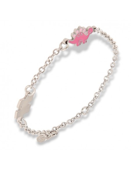 Bracciale Argento Rodiato Neonato Dinosauro Rosa [8e8986a2]