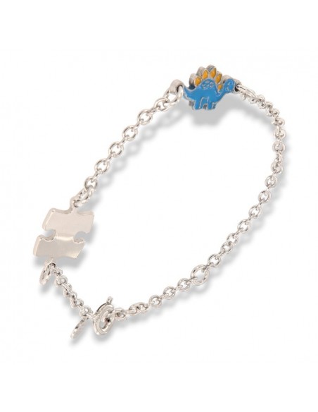 Bracciale Argento Rodiato Neonato Dinosauro Celeste [8bd9c1bc]