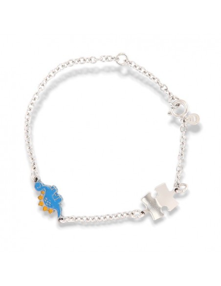 Bracciale Argento Rodiato Neonato Dinosauro Celeste [c1d03c29]