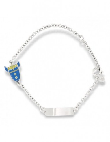 Bracciale Argento Rodiato Neonato Razzo Piastra [467ce428]
