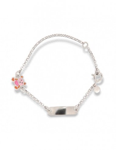 Bracciale Argento Rodiato Neonato Orsetto Piastra Centrale [4825552b]