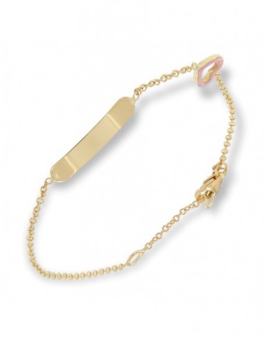 Bracciale Oro Giallo Neonato Cuore Rosa Piastra Centrale [fb72243e]