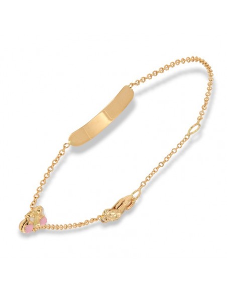 Bracciale Oro Giallo Neonato Farfalla Rosa Piastra Centrale [f4ecd69e]