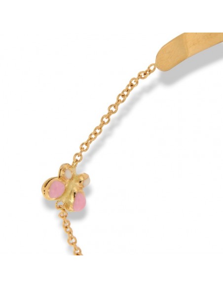 Bracciale Oro Giallo Neonato Farfalla Rosa Piastra Centrale [98a303d0]