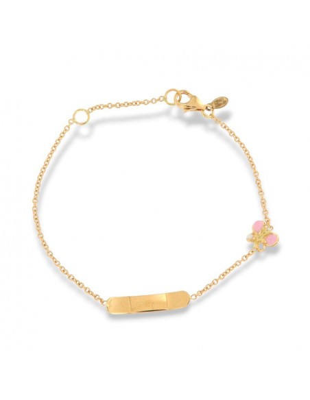 Bracciale Oro Giallo Neonato Farfalla Rosa Piastra Centrale [9df344ce]
