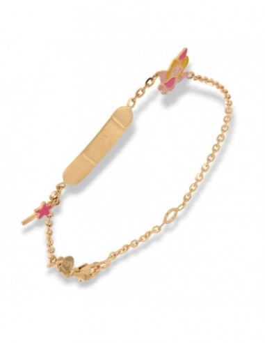 Bracciale Oro Giallo Neonato Fata Rosa Piastra Centrale [90c0c76a]