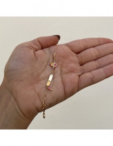 Bracciale Oro Giallo Neonato Fata Rosa Piastra Centrale [a0406a06]