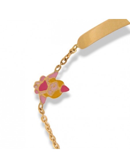 Bracciale Oro Giallo Neonato Fata Rosa Piastra Centrale [175dab02]