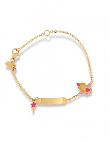 Bracciale Oro Giallo Neonato Fata Rosa Piastra Centrale [120dec1c]