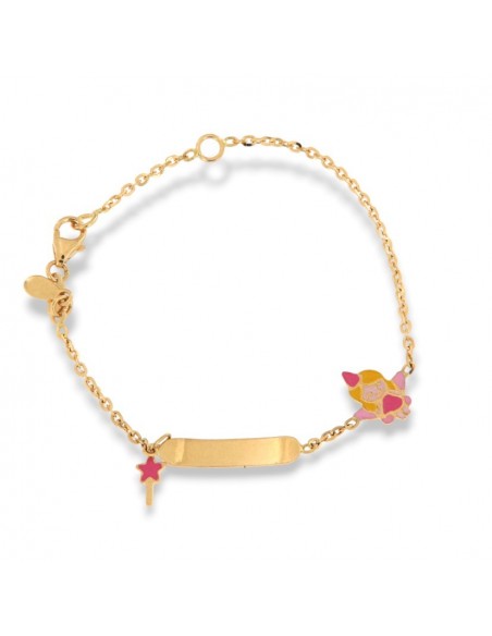Bracciale Oro Giallo Neonato Fata Rosa Piastra Centrale [120dec1c]
