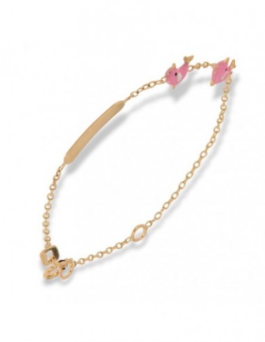 Bracciale Oro Giallo Neonato Delfini Rosa Piastra Centrale [4cb6c379]