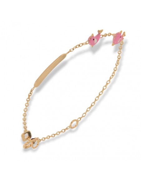 Bracciale Oro Giallo Neonato Delfini Rosa Piastra Centrale [4cb6c379]