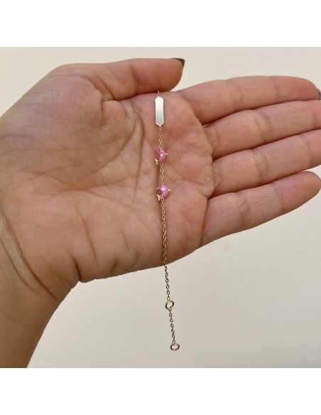 Bracciale Oro Giallo Neonato Delfini Rosa Piastra Centrale [bcf20801]