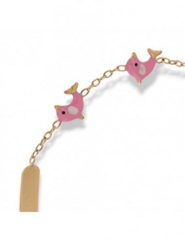 Bracciale Oro Giallo Neonato Delfini Rosa Piastra Centrale [0befc905]