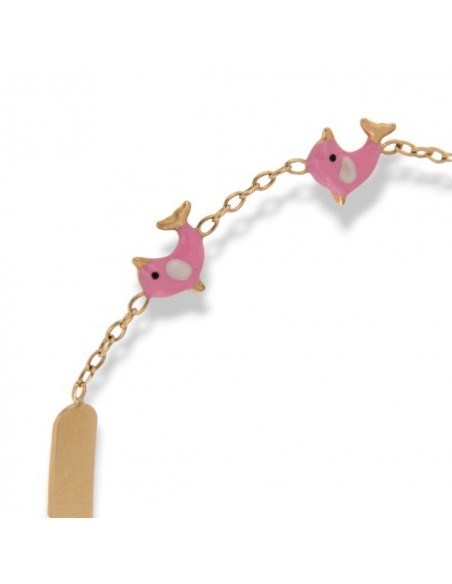 Bracciale Oro Giallo Neonato Delfini Rosa Piastra Centrale [0befc905]