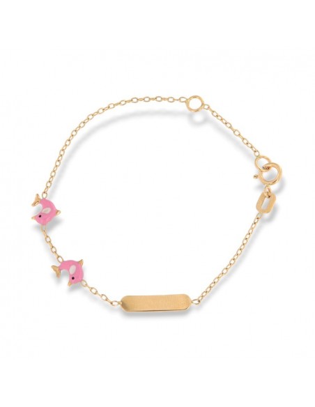 Bracciale Oro Giallo Neonato Delfini Rosa Piastra Centrale [0ebf8e1b]