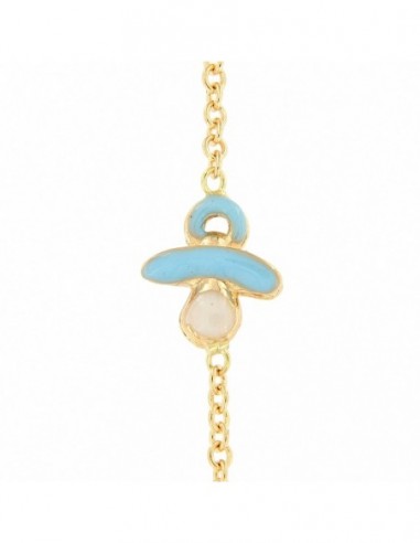 Bracciale Oro Giallo Neonato Ciuccio Celeste Piastra Centrale [b80d8de5]