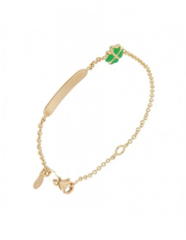 Bracciale Oro Giallo Neonato Quadrifoglio Piastra Centrale [2dcaecaf]