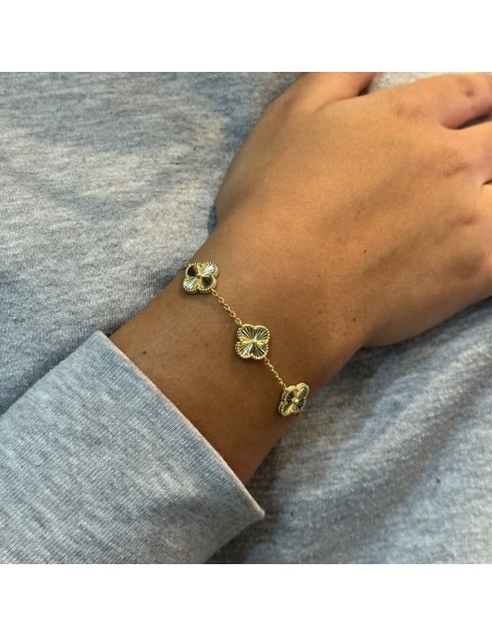 Bracciale Argento Dorato Quadrifoglio Sfaccettato [0084e7dd]