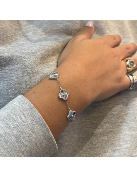 Bracciale Argento Rodiato Quadrifoglio Sfaccettato [f100e5f9]