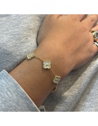 Bracciale Argento Dorato Quadrifoglio Zirconi Bianchi [89718edf]