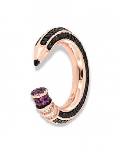 Anello Argento Rosato Matita Zirconi Neri Viola [8daa39f8]