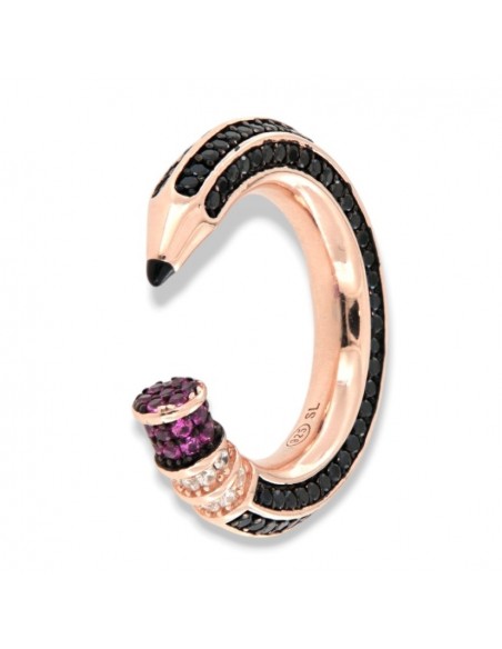 Anello Argento Rosato Matita Zirconi Neri Viola [8daa39f8]