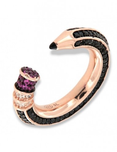 Anello Argento Rosato Matita Zirconi Neri Viola [90ddafef]