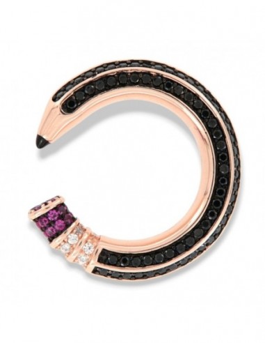 Anello Argento Rosato Matita Zirconi Neri Viola [229029f5]