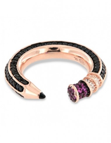 Anello Argento Rosato Matita Zirconi Neri Viola [fbb66af8]