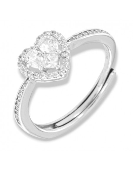 Anello Argento Rodiato Cuore Zirconi Bianchi [54ca79d2]