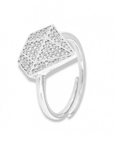 Anello Argento Rodiato Sagoma Diamante Zirconi Bianchi [af802db8]