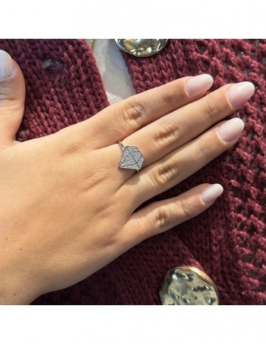 Anello Argento Rodiato Sagoma Diamante Zirconi Bianchi [c7011fdf]