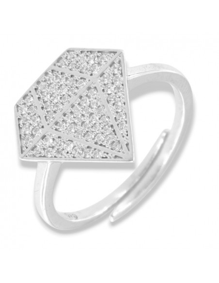 Anello Argento Rodiato Sagoma Diamante Zirconi Bianchi [701cdedb]