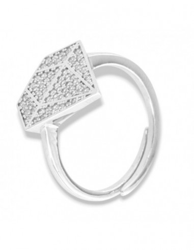 Anello Argento Rodiato Sagoma Diamante Zirconi Bianchi [754c99c5]