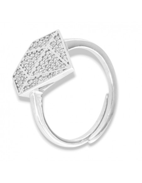 Anello Argento Rodiato Sagoma Diamante Zirconi Bianchi [754c99c5]