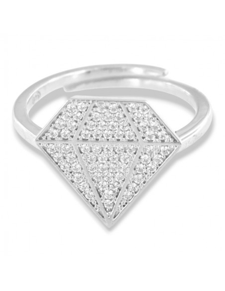 Anello Argento Rodiato Sagoma Diamante Zirconi Bianchi [1b771bcc]