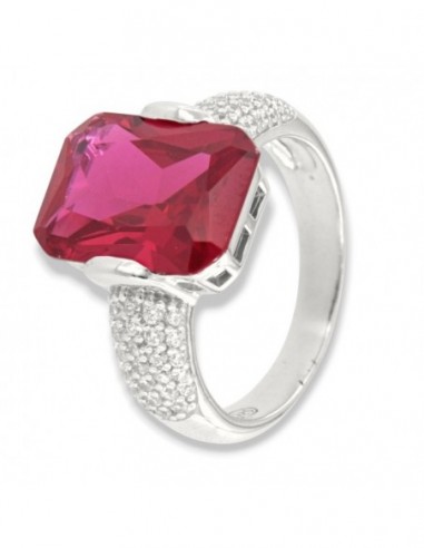 Anello Argento Rodiato Zircone Rosso 14x10MM [a9e97002]