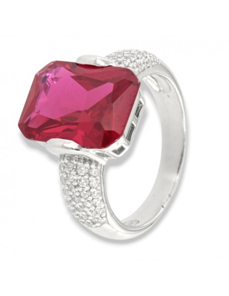 Anello Argento Rodiato Zircone Rosso 14x10MM [a9e97002]