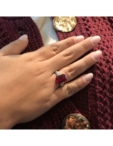 Anello Argento Rodiato Zircone Rosso 14x10MM [e3848767]