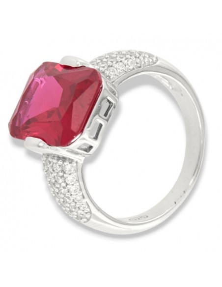 Anello Argento Rodiato Zircone Rosso 14x10MM [51c9017d]